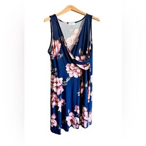 Gilli Blue and Pink Faux Wrap Floral Midi NWOT Dress XXL